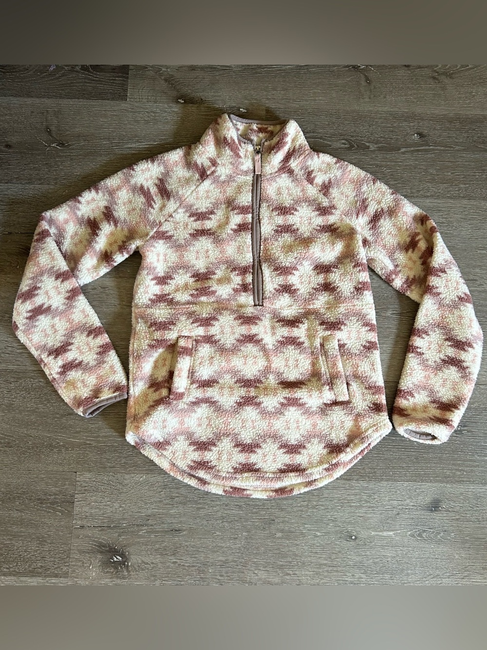 Maurices XS Pink Purple Aztec Sherpa Zip Up Sweatshirt Soft Cozy Warm